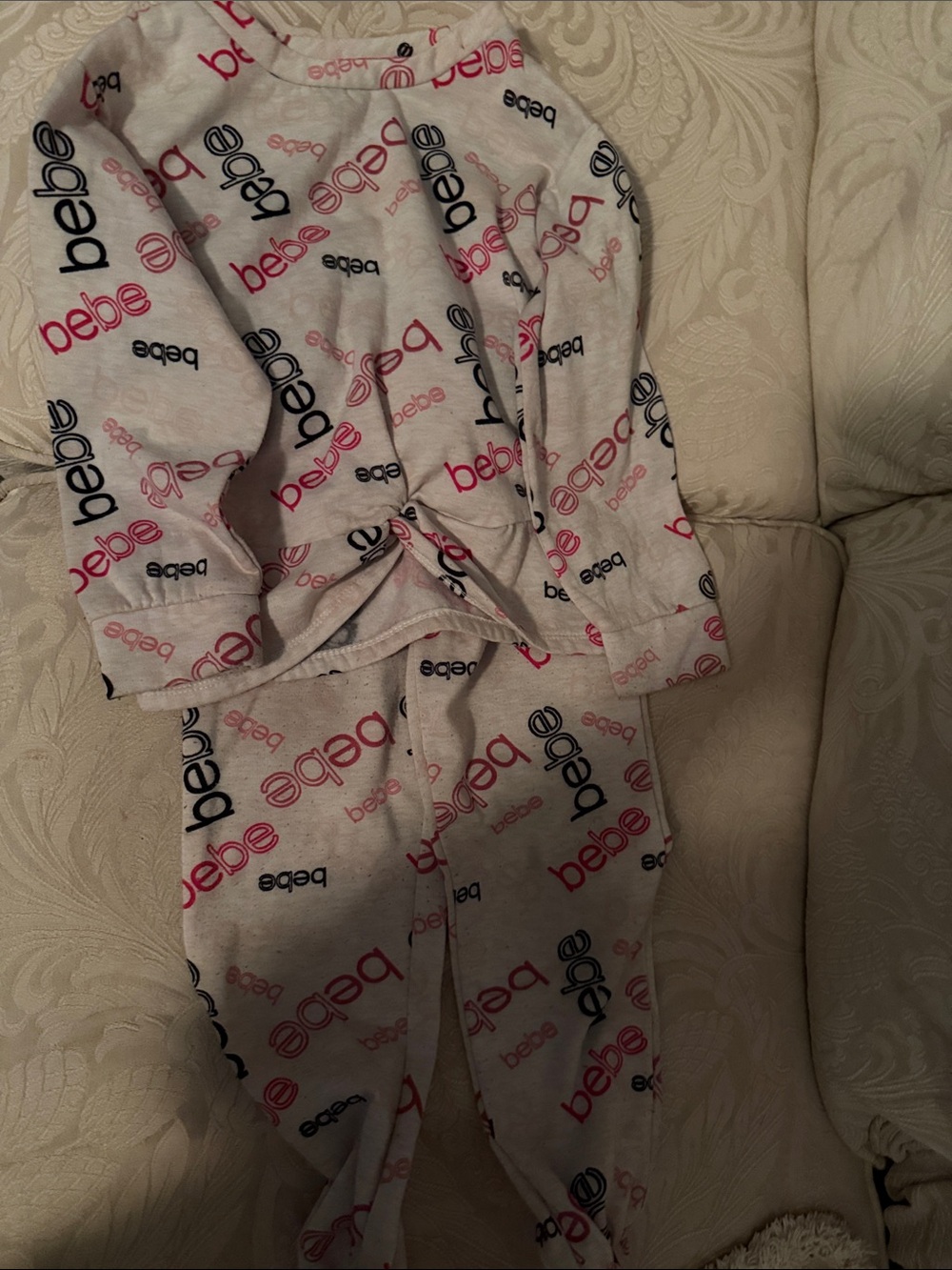 bebe White sweat suit Set with Pink & Black Logo Print
